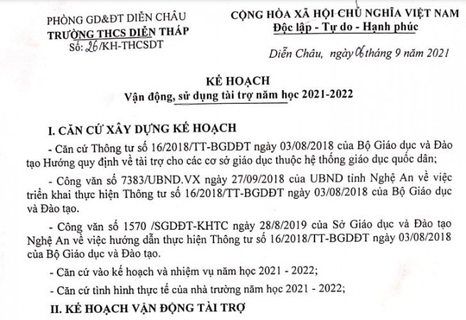 Kế hoạch vận động tài trợ năm học 2021-2022