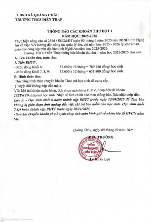 THÔNG BÁO CÁC KHOẢN THU DD1 25 26
